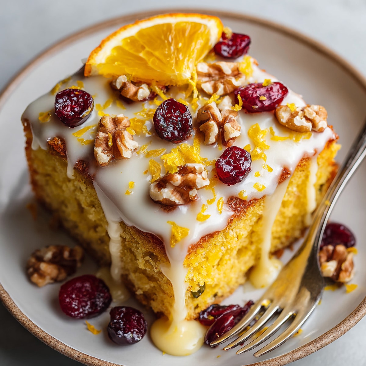 Delicious Chaos Cake: A festive, homemade snack cake with tangy cranberries and sweet glaze.