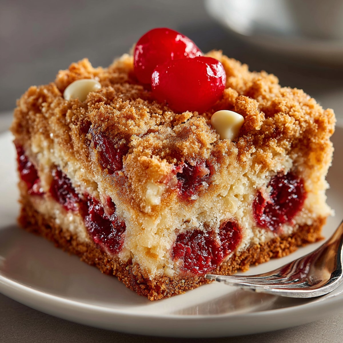 Bright, festive Cherry-Coded Maraschino Blondie Squares, studded with cherries, perfect for sharing with friends and family.
