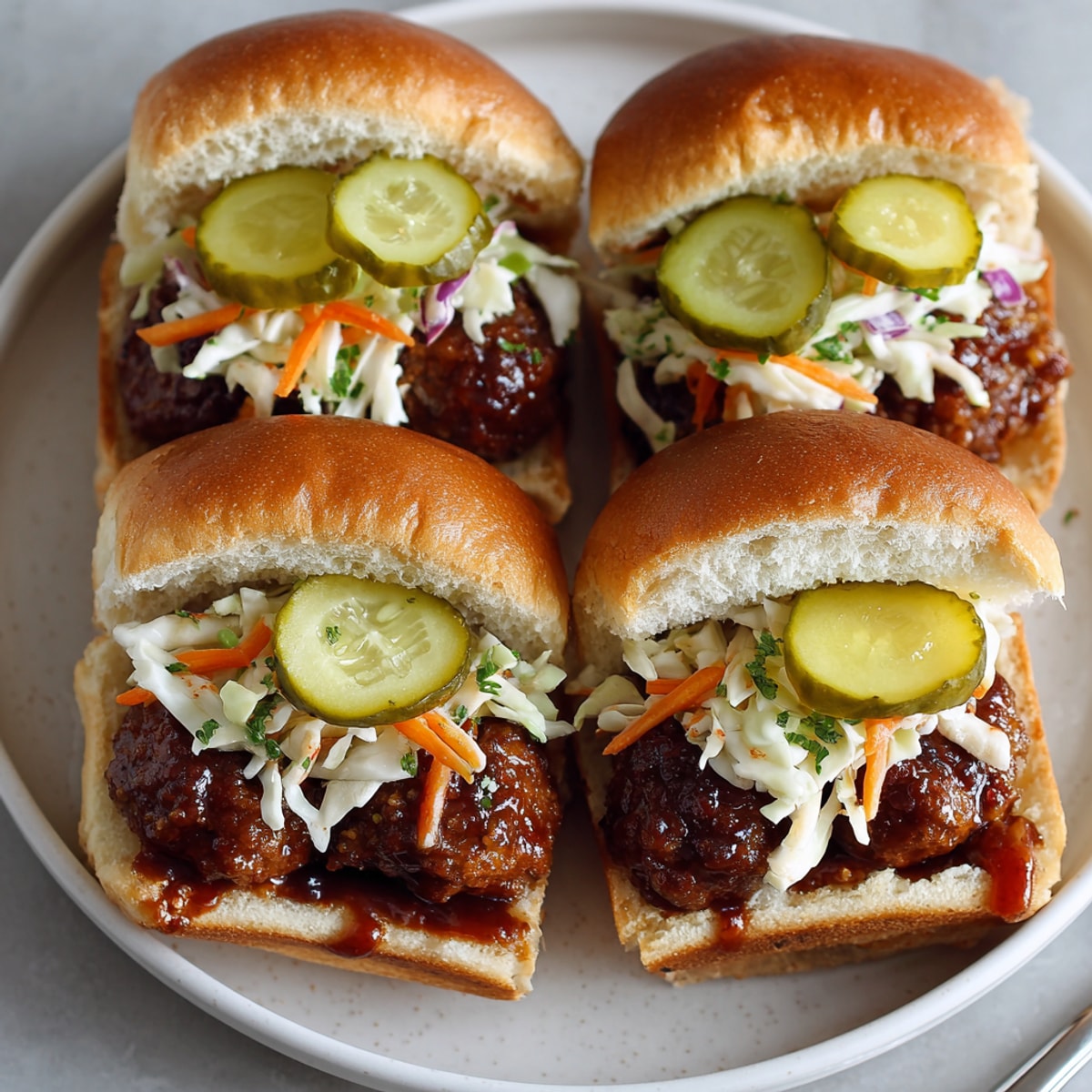 Golden, toasted slider buns brimming with Rebel Float Cola BBQ Meatball Sliders—a game day favorite.