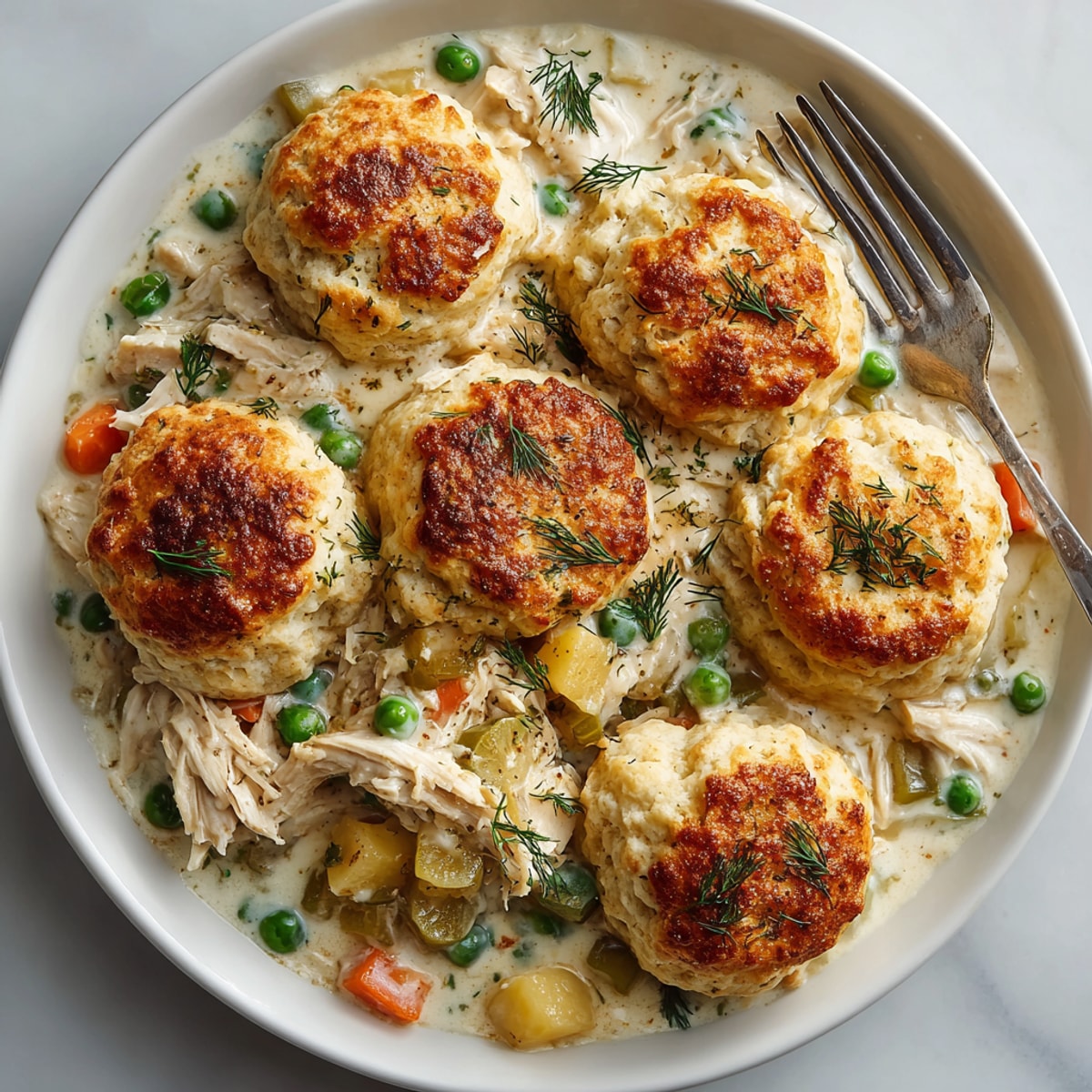 Imagine the savory scent of Pickle-Fix Chicken Pot Pie Skillet, with its golden dill biscuit crust.