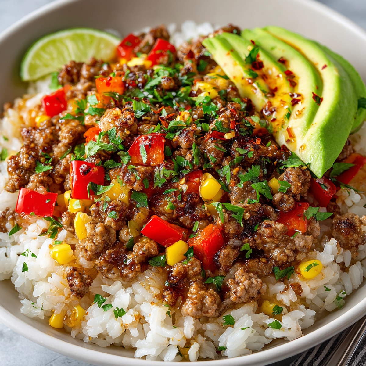 Fluffy rice is mixed with spiced turkey in this delicious 20-Minute Honey-Garlic Turkey Taco Rice recipe.