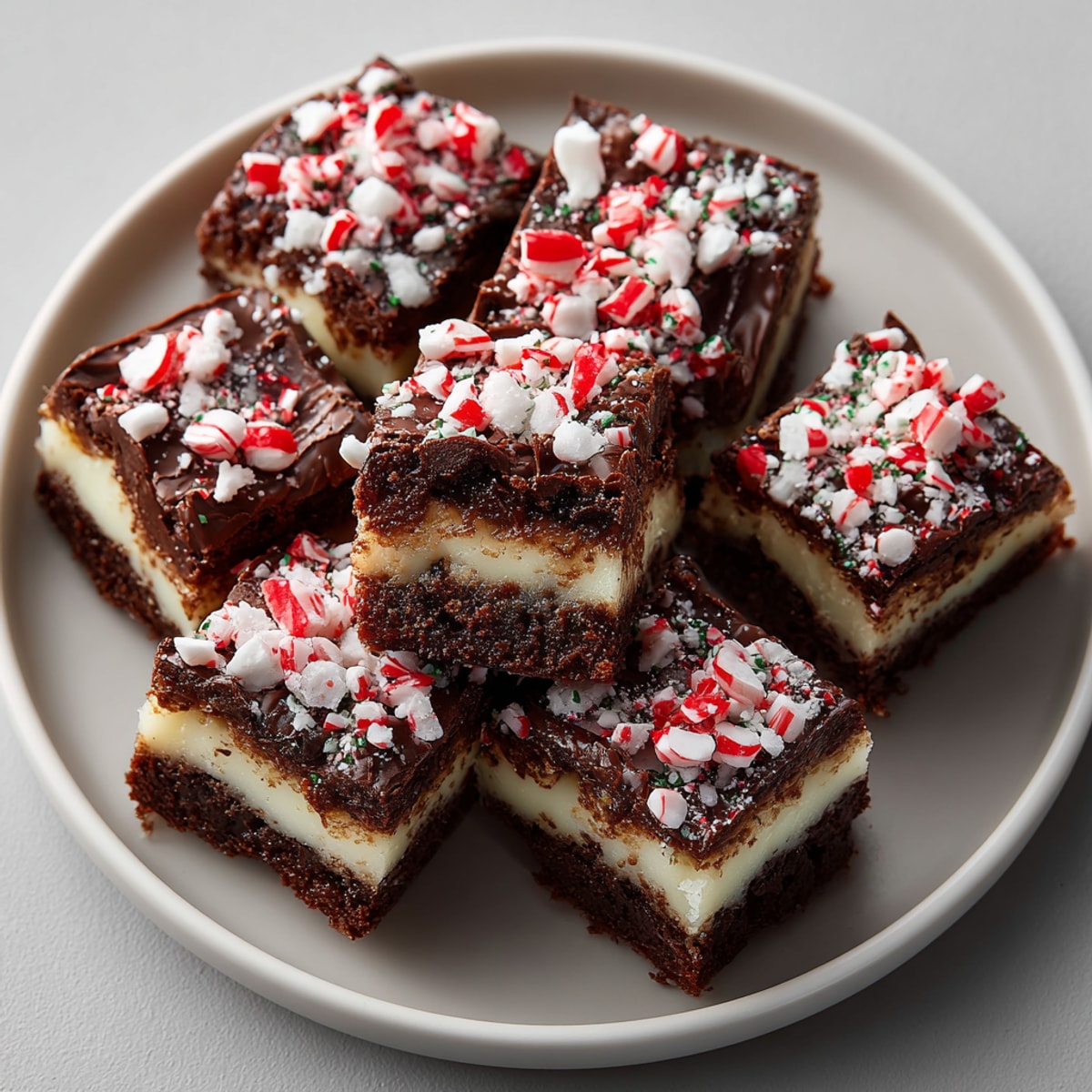 Enjoy the vibrant, colorful peppermint bark topping on these decadent Silly Cake Brownie Bars.