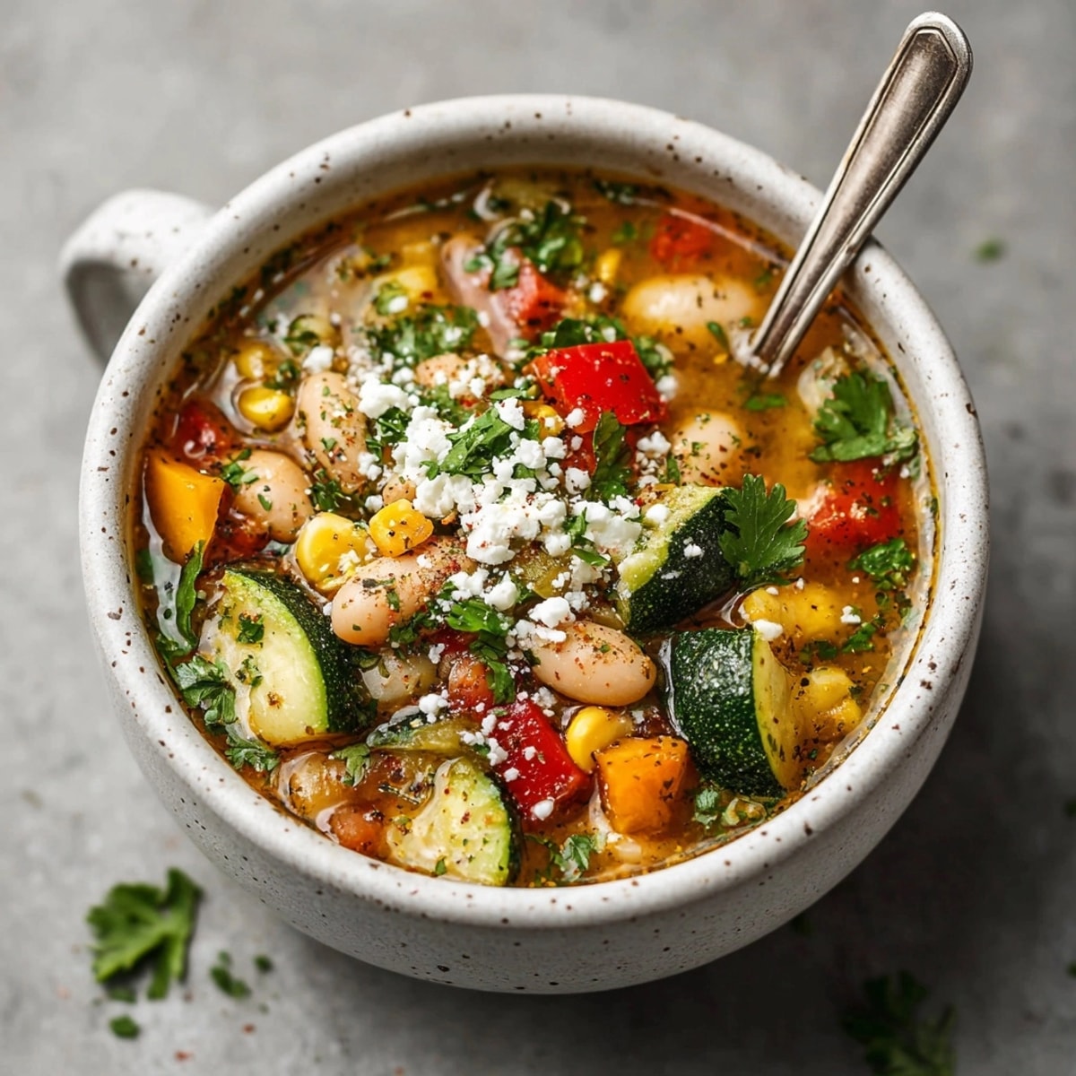 Steaming bowl of One-Pot Green Chili White Beans & Corn Stew, garnished with fresh cilantro, inviting you to savor.