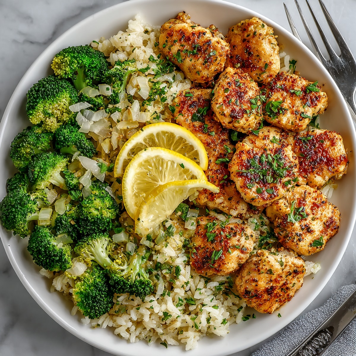 A skillet filled with flavorful 20-Minute Garlic-Butter Chicken & Broccoli Rice, a complete and delicious meal.
