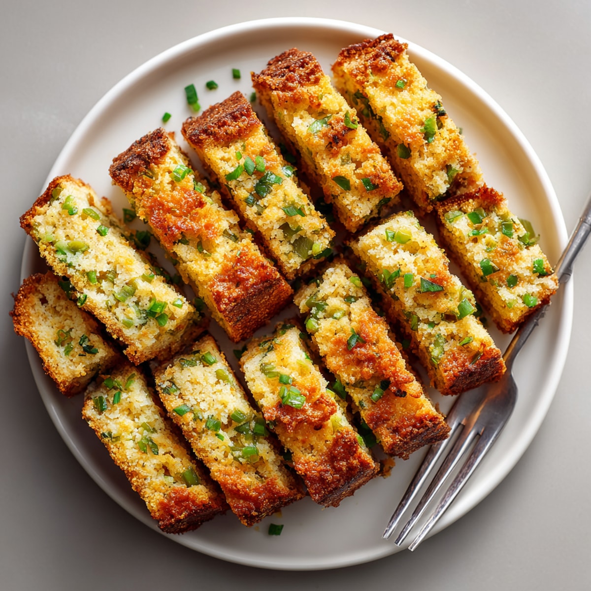 Close-up of fresh, crispy Pickle-Fix Jalapeño Cornbread Sticks, ready to be served as a side dish.