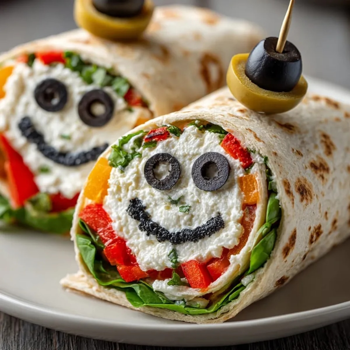 Spooky Black Olive Tapenade Wraps: A colorful appetizer featuring savory black olive spread, ready to eat!