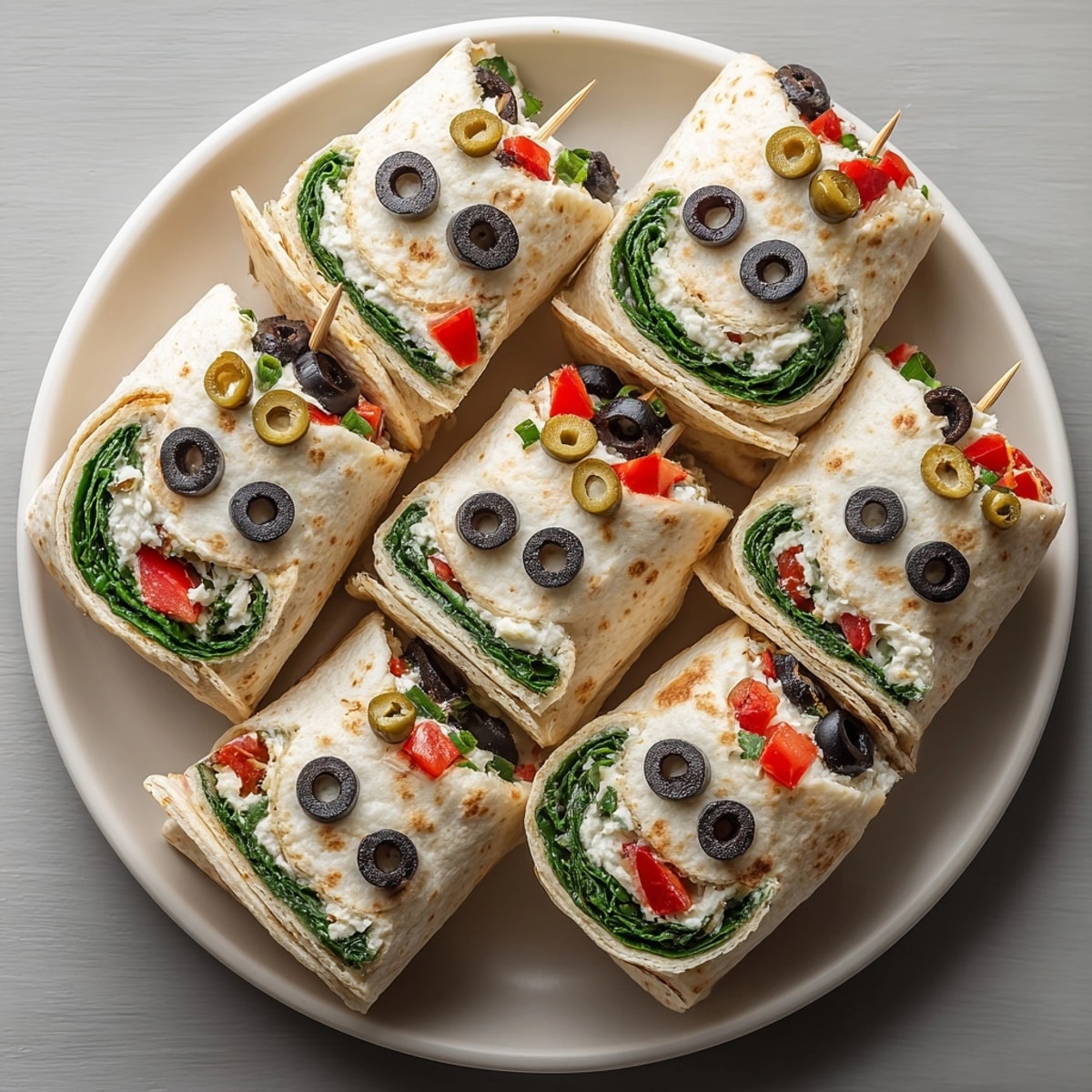 Delicious Spooky Black Olive Tapenade wraps, filled with creamy cheese and tapenade for a fun snack.