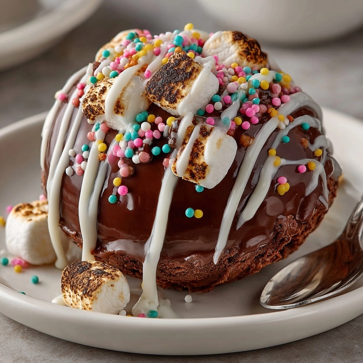A stack of homemade Hot Chocolate Bombs with mini marshmallows, ready to melt in hot milk.