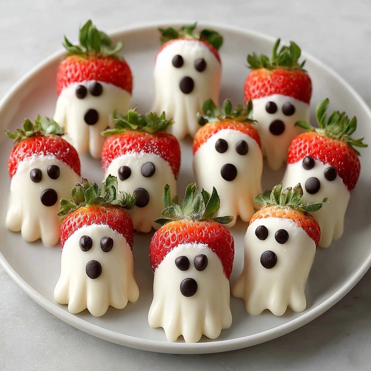Homemade Yogurt-Covered Strawberry Ghosts chilling on parchment, a healthy dessert alternative for parties.