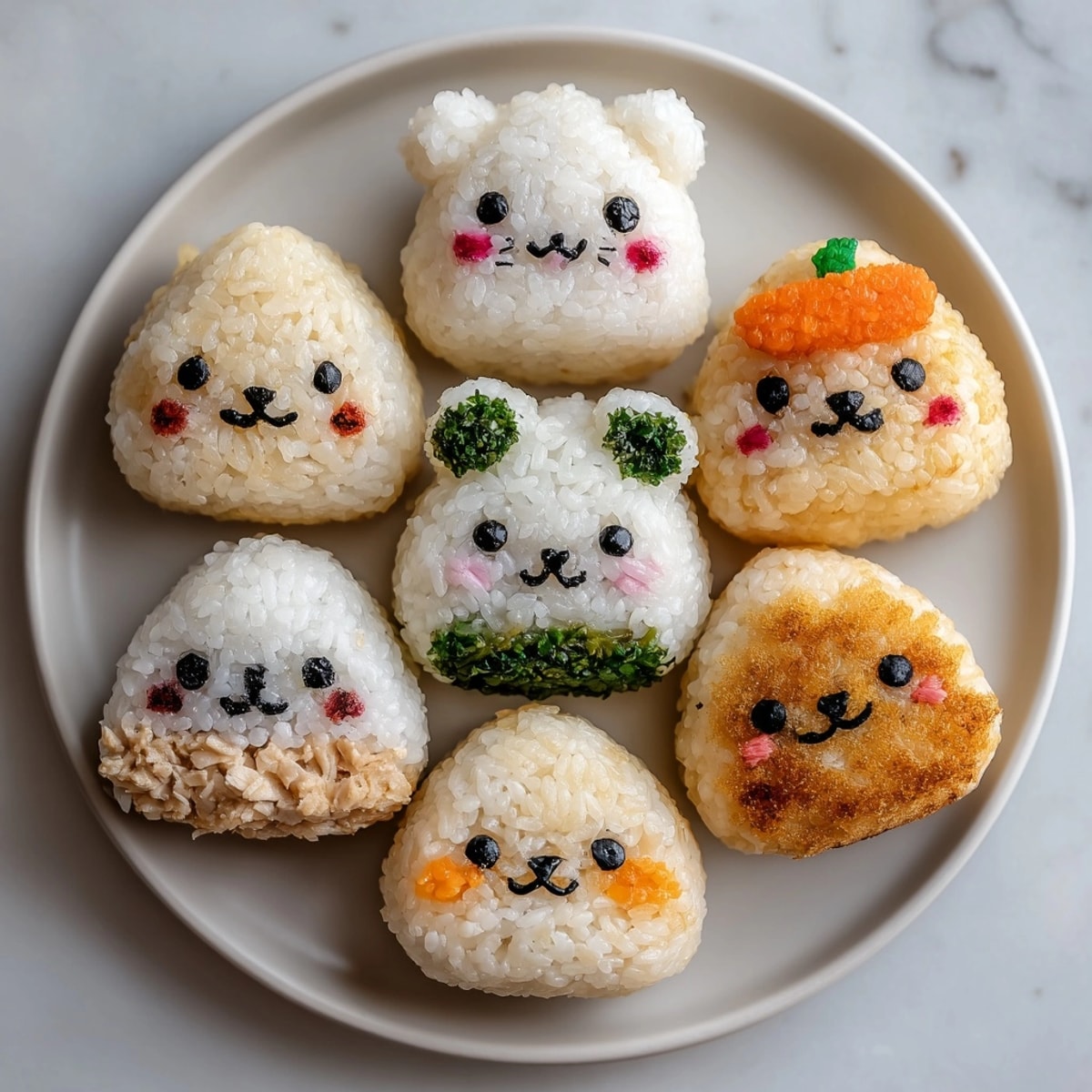 Savory Halloween Stuffed Rice Balls recipe, playfully decorated with nori faces, ready to eat.