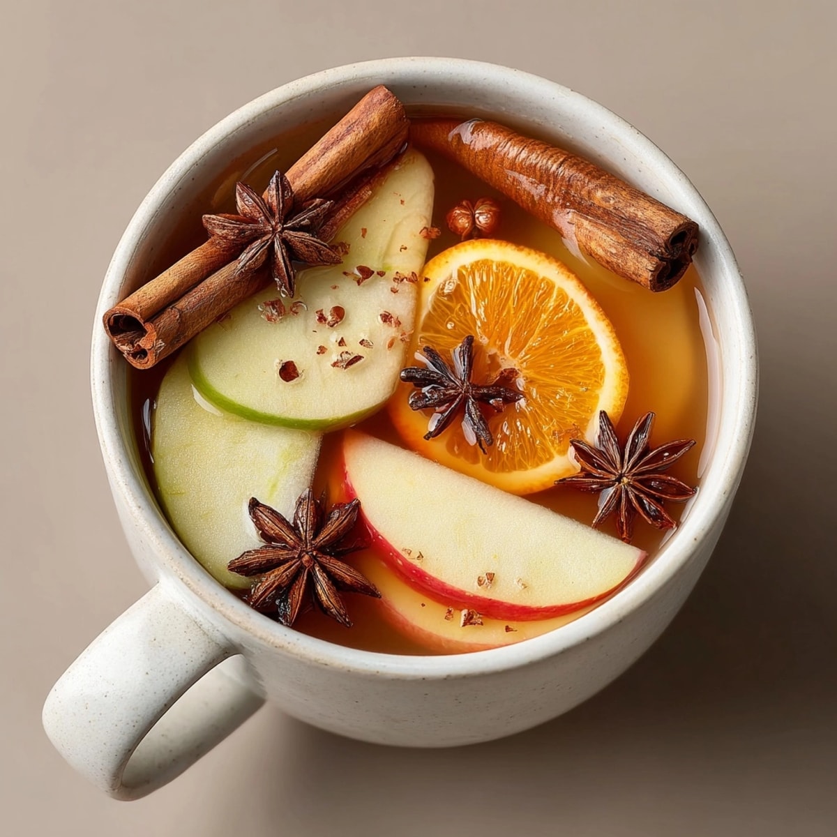 Cozy mug of Spiced Apple Cider Punch with sliced orange, promising a delightful warmth.