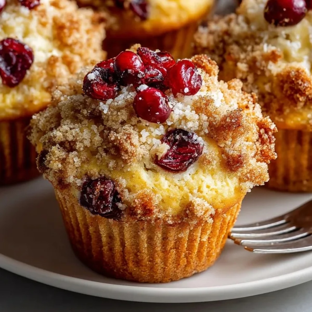 Warm Cranberry Orange Muffins cooling on a rack, streusel visible, ready to serve.