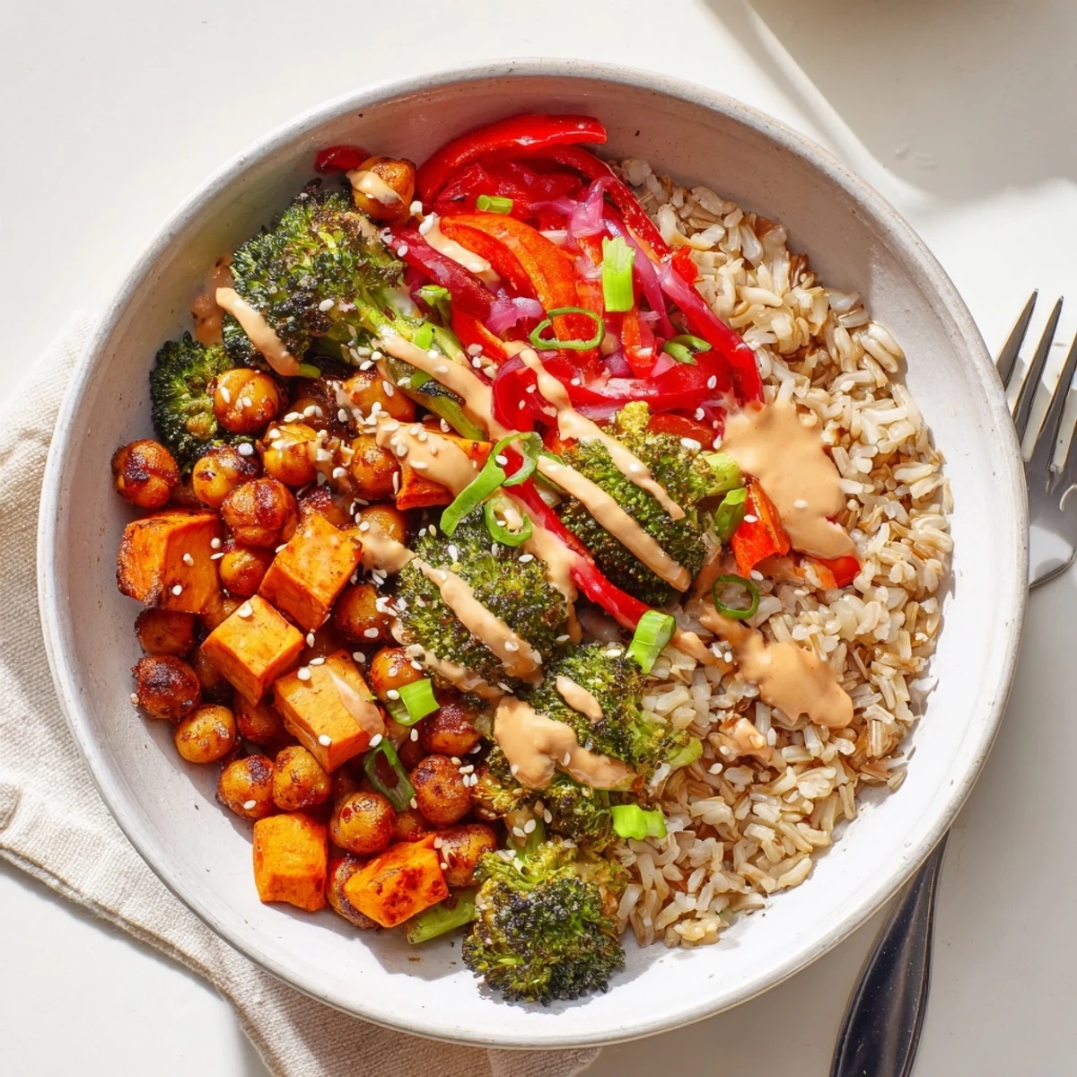 Colorful Bold Sauce Drizzle Bowls served with crispy chickpeas and fresh toppings.