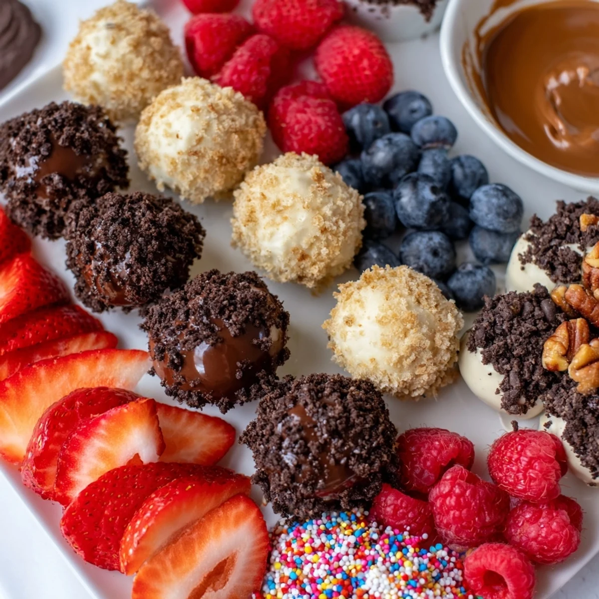 Creamy cheesecake bites arranged beautifully, with decadent toppings for delightful customization.