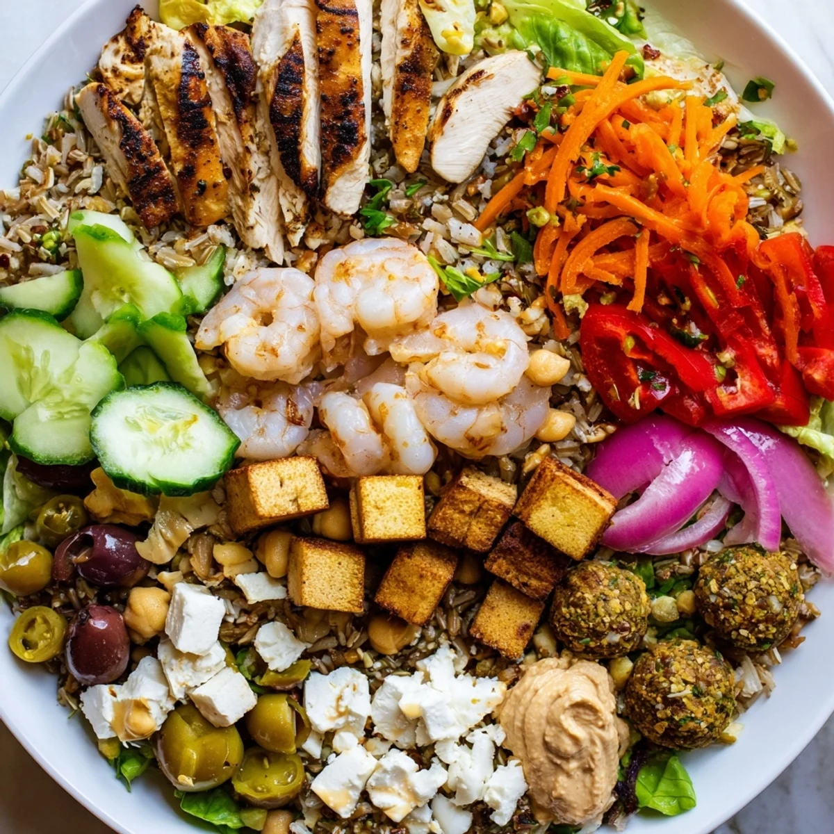 Creative build-your-own meal board showcasing colorful veggies, proteins, and tasty sauces.