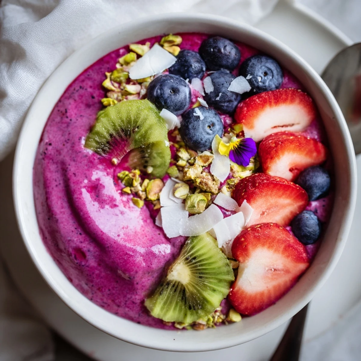 Delicious and nutritious smoothie bowls with berries, kiwi, and creamy toppings.