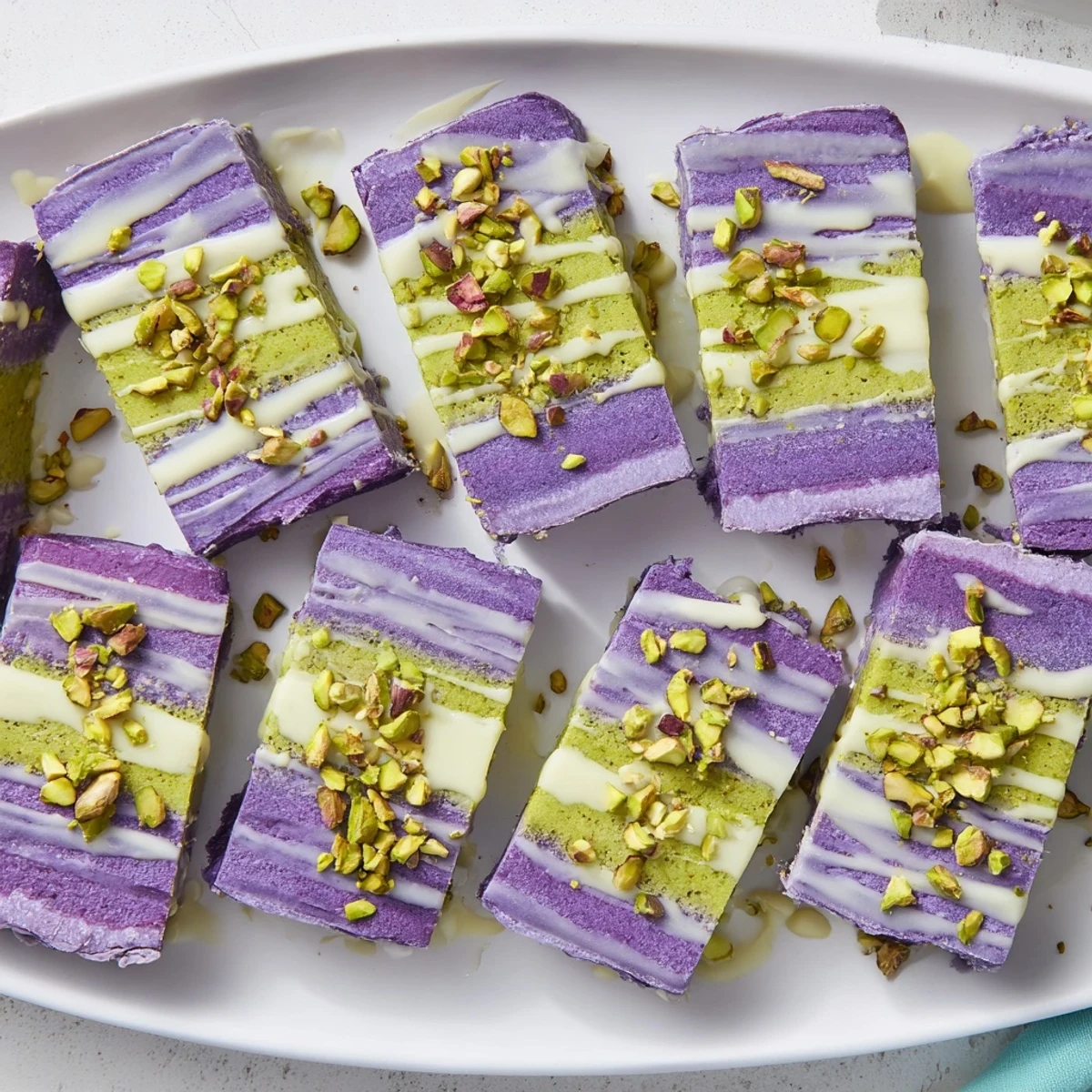 Vibrant ube and pistachio ice cream bars, perfect for summer gatherings and desserts.  