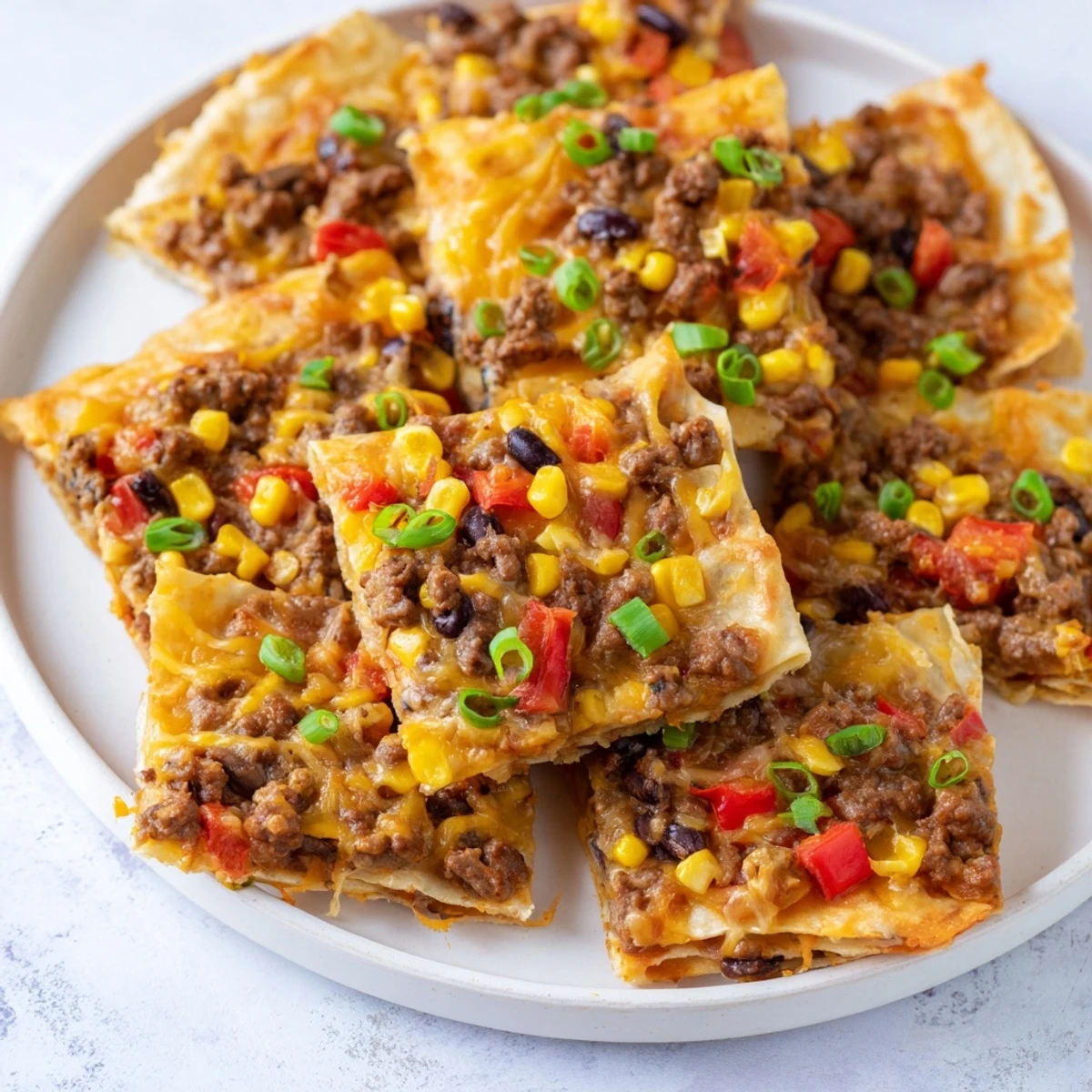 Golden, cheesy Sheet Pan Quesadillas with beef brimming with flavorful filling, ready to serve.