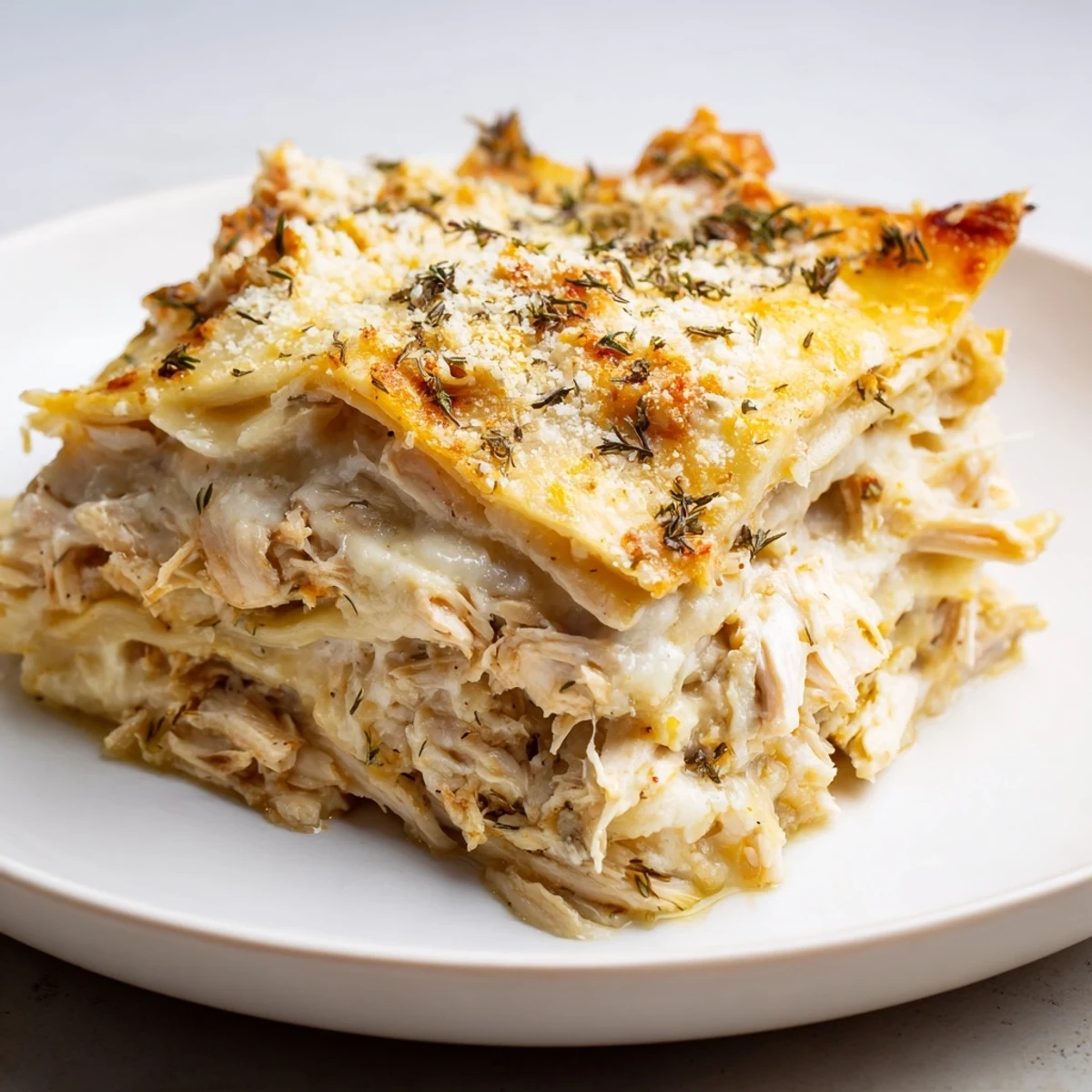 This homemade Rosemary Chicken Lasagna features layers of tender chicken and creamy béchamel, a real comfort food.