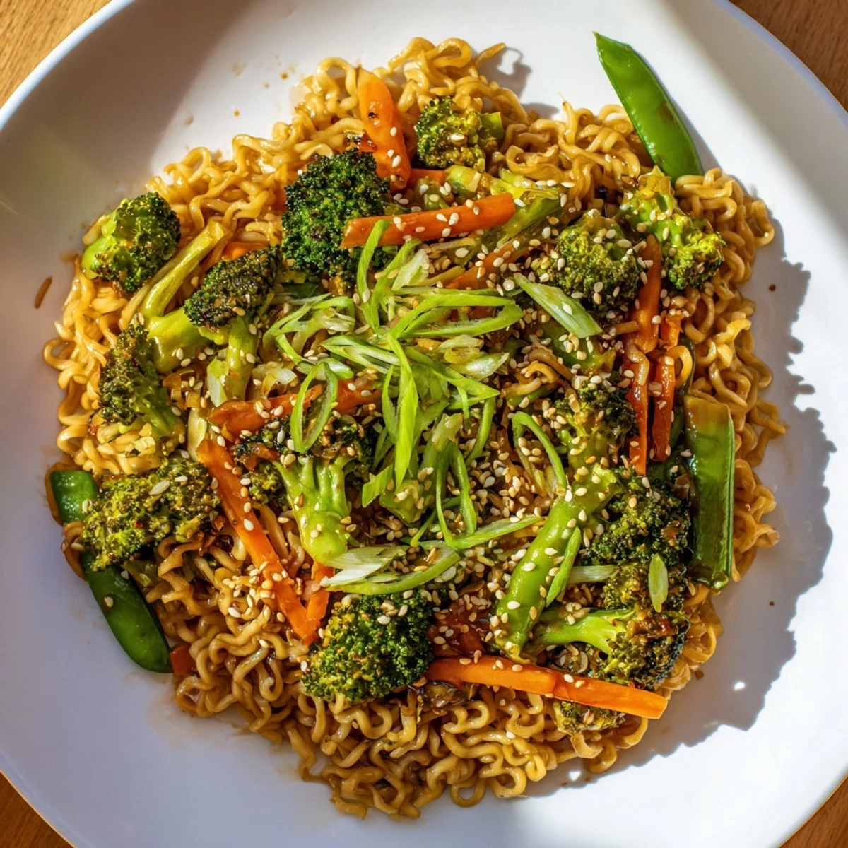 Steaming Ramen Noodle Stir-Fry Remix, showcasing colorful veggies and glistening sauce, perfect for dinner.