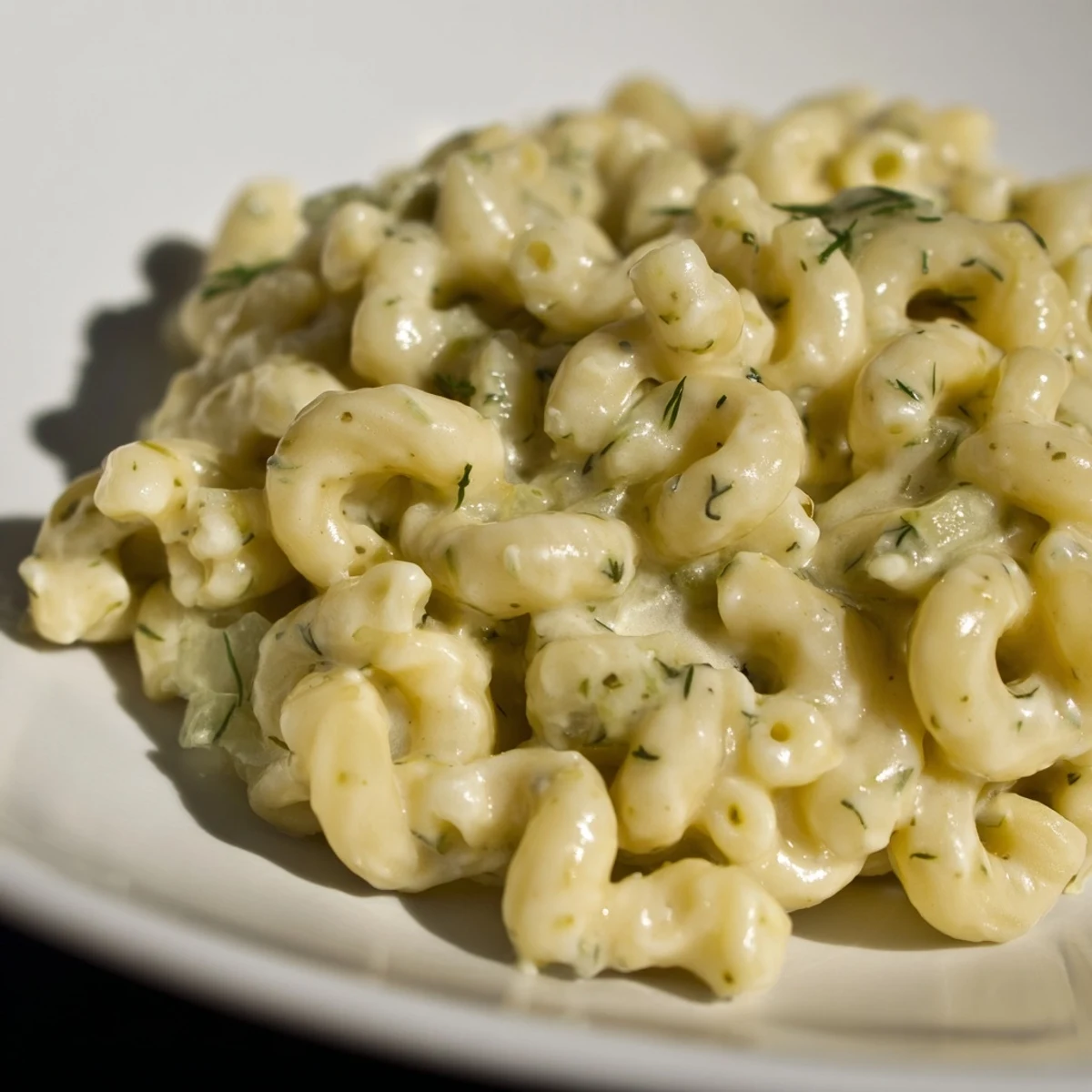Enjoy a bowl of tangy, delicious Pickle Mac and Cheese, perfect for a cozy dinner.