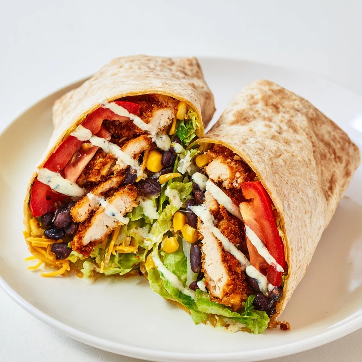 Delicious Southwest Chicken Wrap, filled with savory chicken, creamy sauce, and fresh vegetables.