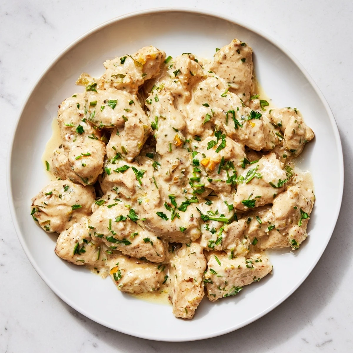 Golden chicken breasts smothered in creamy tarragon sauce, a lighter version of classic French cuisine.