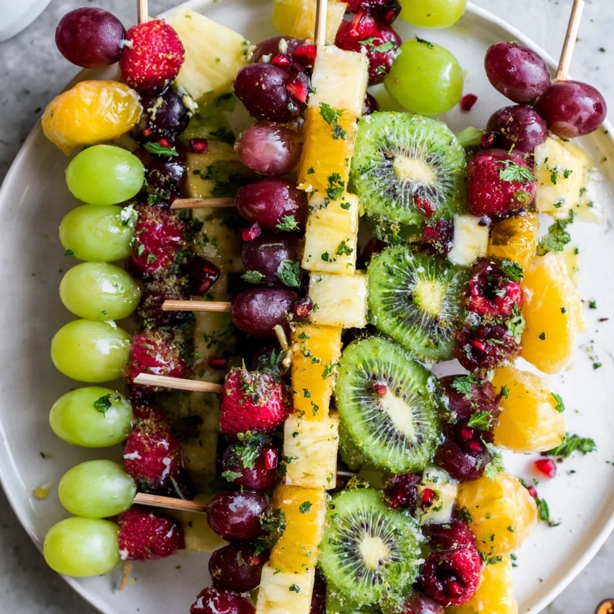 A colorful Ornament Fruit Medley, with glistening grapes and strawberries, perfect for a holiday party.