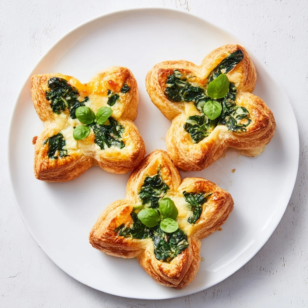 Beautifully baked Lucky Clover St. Patrick's Day Bites, garnished with fresh basil, perfect for your holiday.