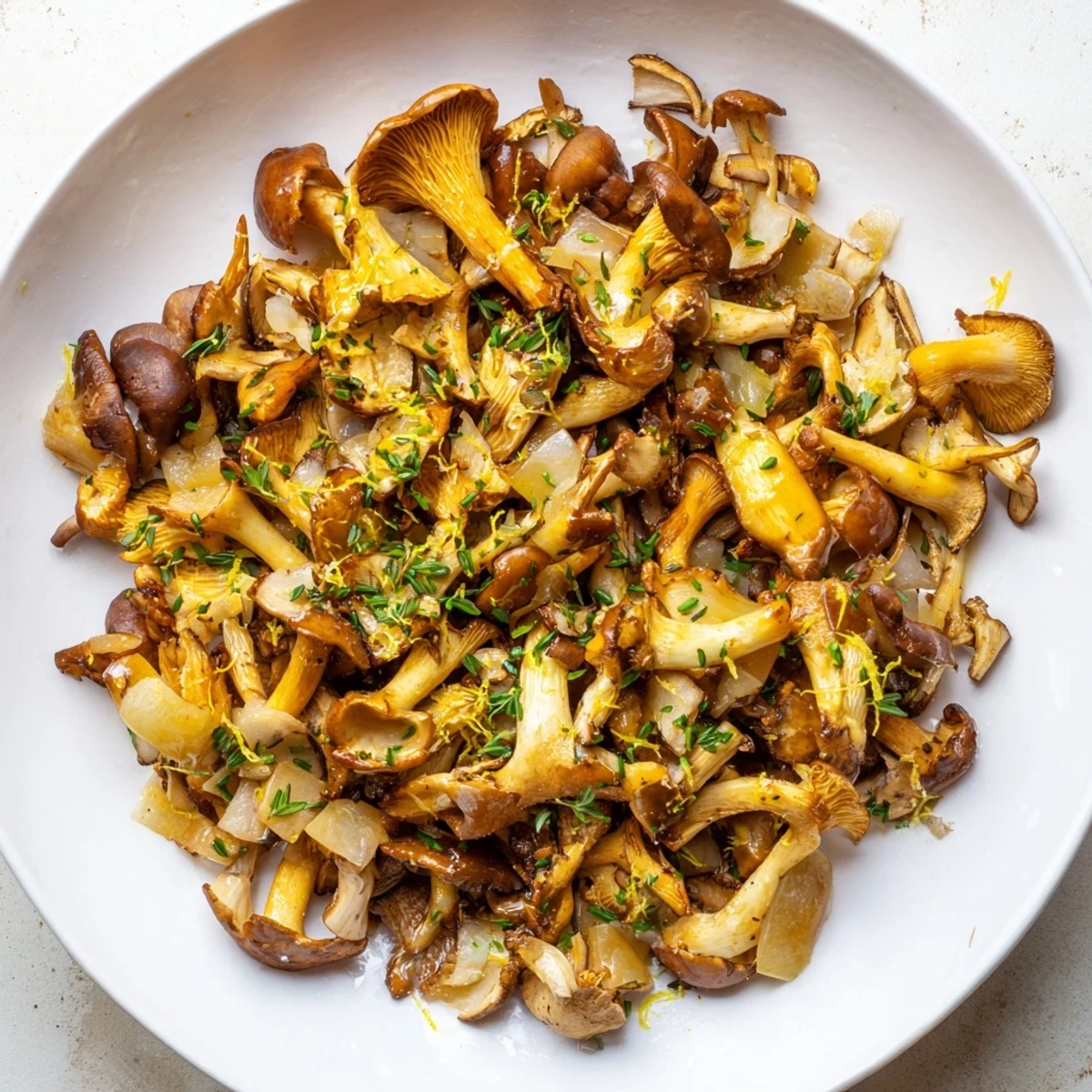 Sizzling Enchanted Forest Mushrooms with golden edges, a delightful side dish aromatic with herbs.