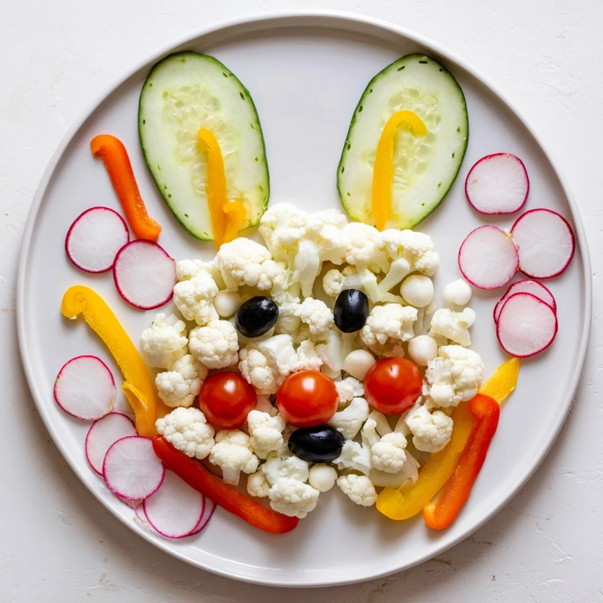See this Easter Bunny Spring Platter: A vibrant display with colorful veggies, crackers, and creamy dips.