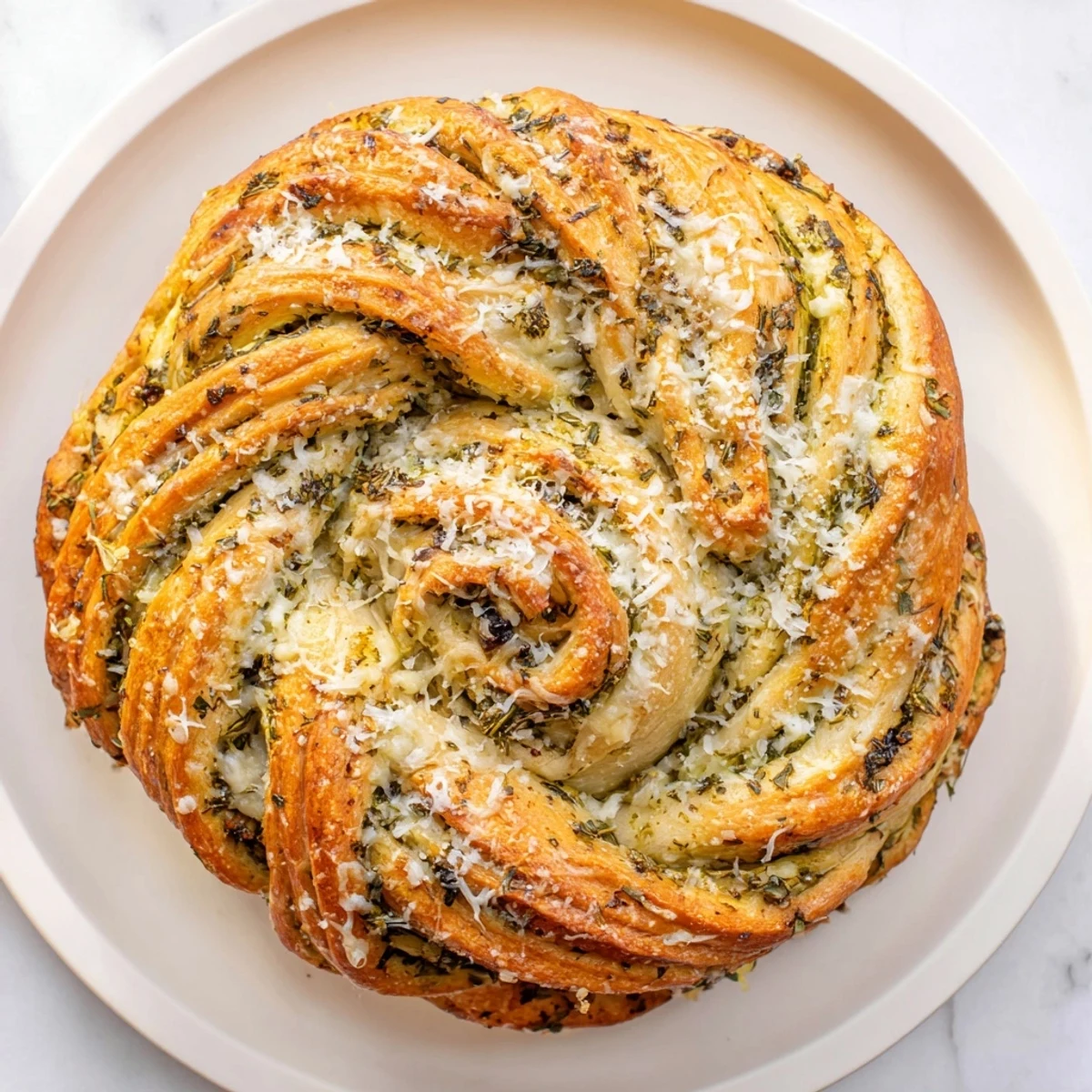 Golden-brown Savory Herb and Cheese Olive Wreath with a delicious, cheesy pull-apart texture.