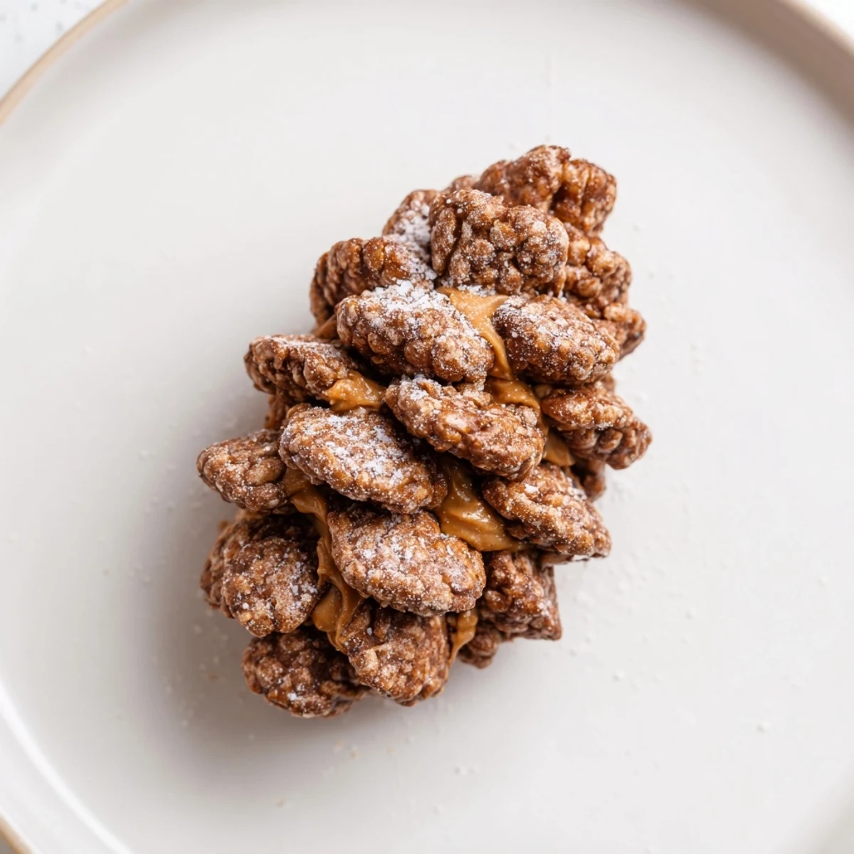 Pinecone-shaped nut butter snacks ready to enjoy, the perfect festive, chocolatey treat.