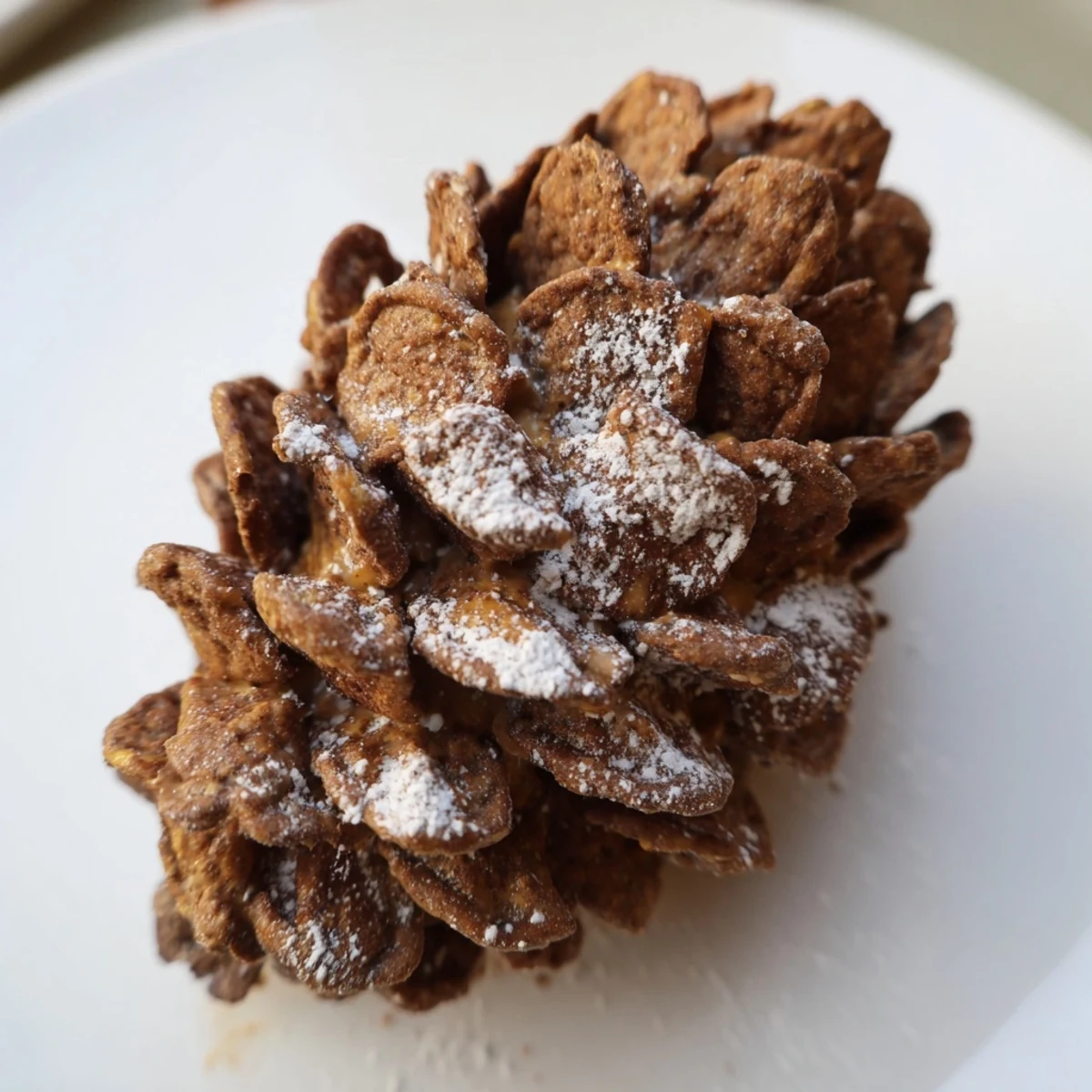 These homemade pinecone-shaped nut butter snacks, dusted with powdered sugar, look so delicious.