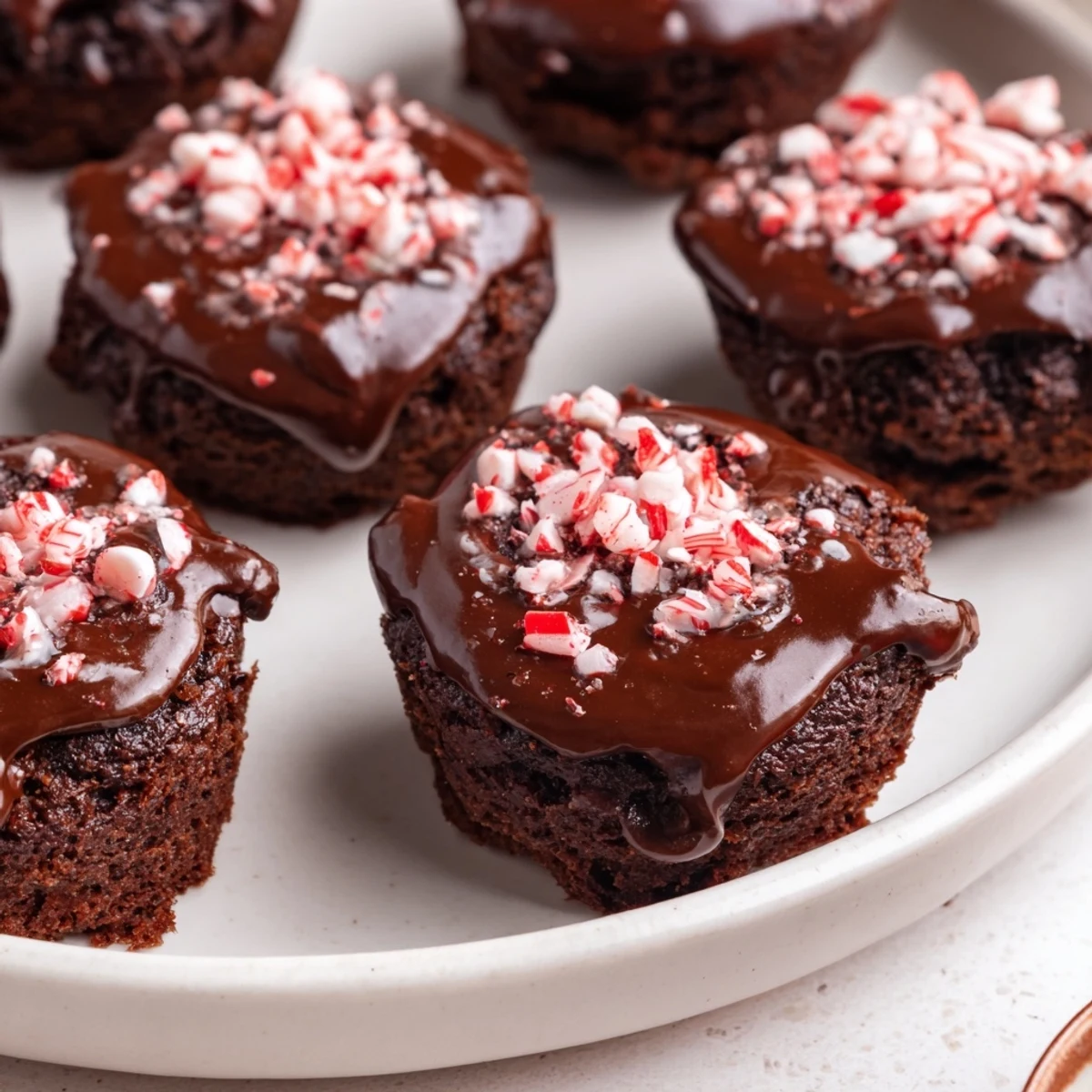 Perfectly baked Peppermint Mocha Brownie Bites, a bite-sized dessert with a peppermint and espresso flavor.