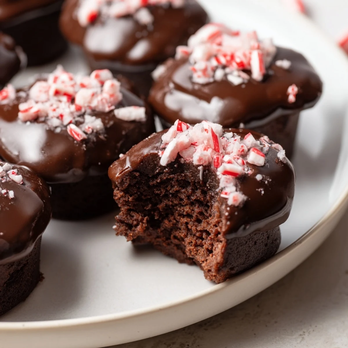 Festive Peppermint Mocha Brownie Bites, cooling and ready to serve, are rich with chocolate and mint.
