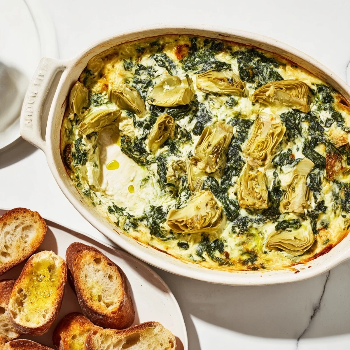 This warm Spinach Artichoke Dip, full of cheese, offers a delightful taste with your first bite.