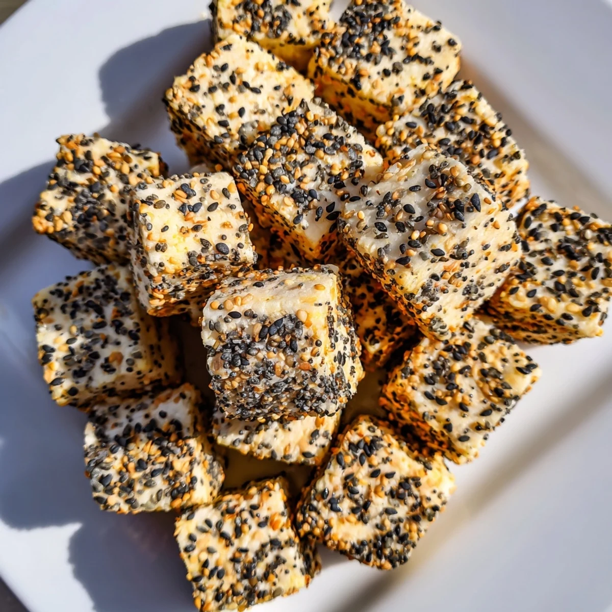 Imagine the robust flavor; these delightful Salty Bites: Everything Bagel Seasoning Cheese Cubes make a wonderful appetizer.