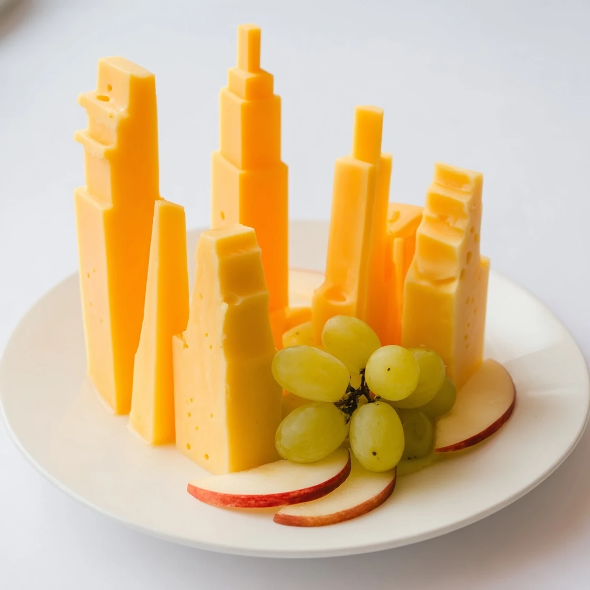 The Skyline Silhouette cheese platter, arranged with iconic building shapes, perfect for entertaining.