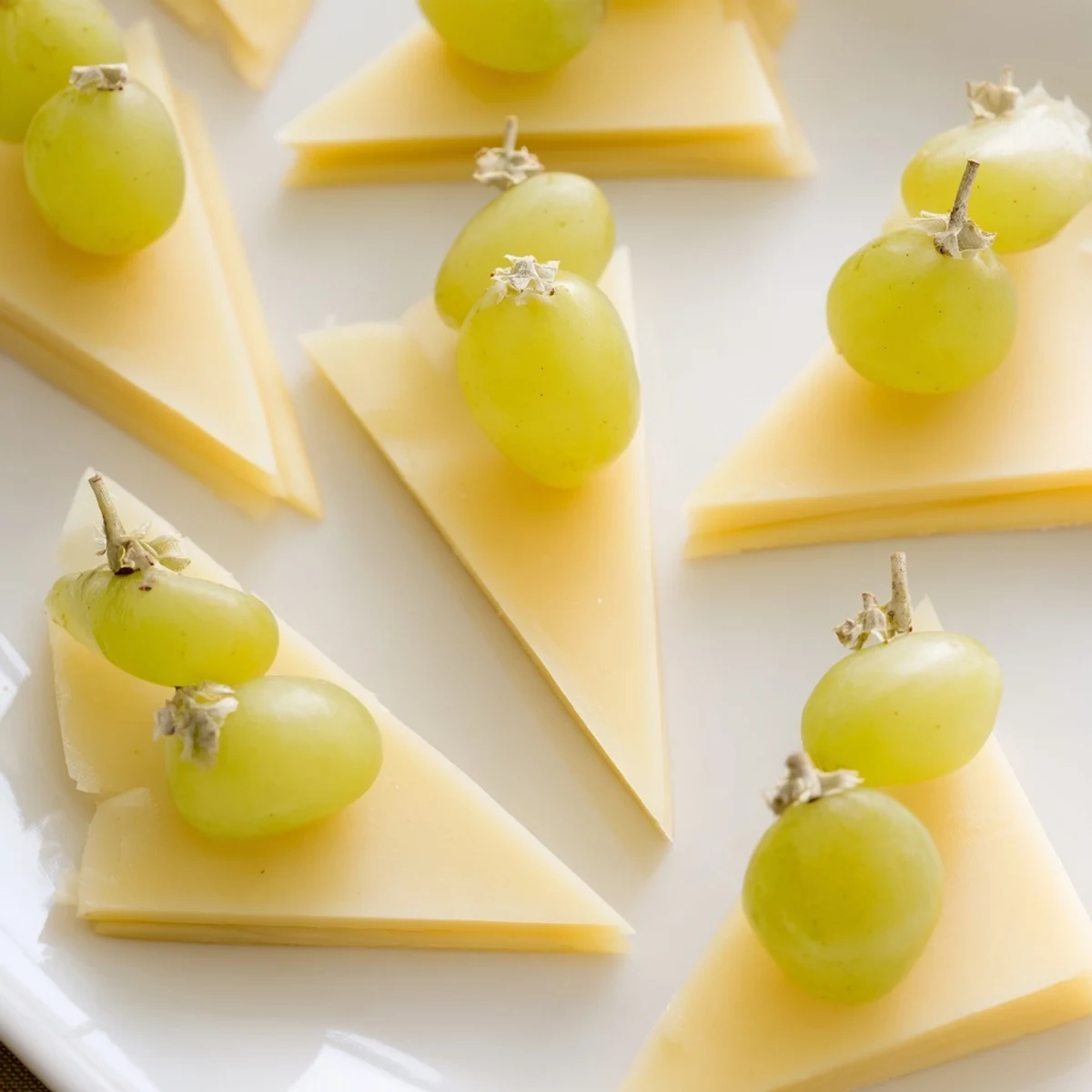 A stunning The Tannenbaum Border appetizer: triangular cheese "trees" bordering a vibrant platter of fruit.