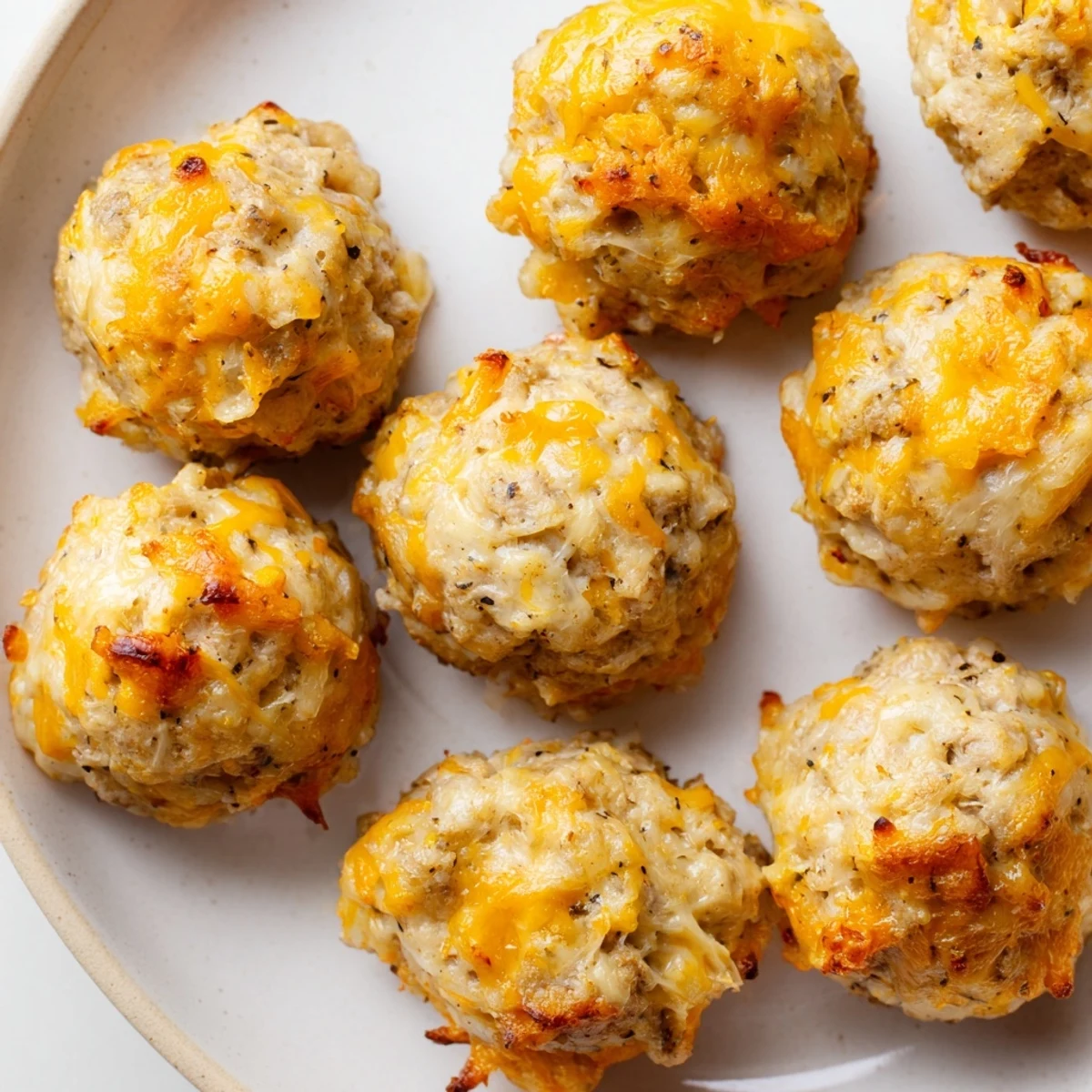 Cheesy and delicious chicken and sausage Bisquick balls, perfectly bite-sized, ideal for sharing at parties.