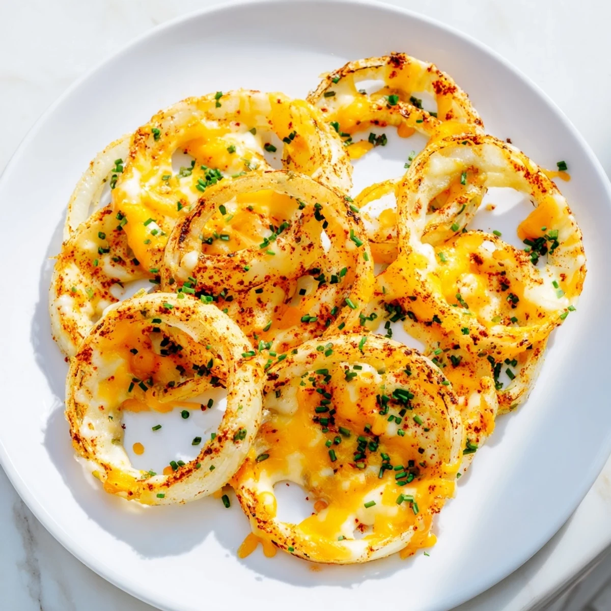 Golden, crispy Crispy Onion Cheese Chips with melted cheese, perfect for a savory, low-carb snack.