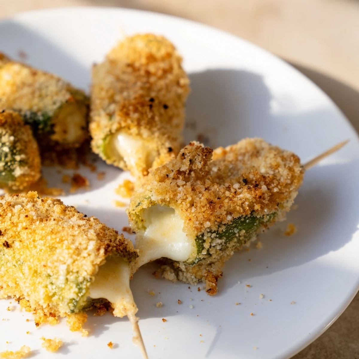Crispy Chickle Bites, featuring melted cheese around dill pickles, fried until perfectly crunchy.