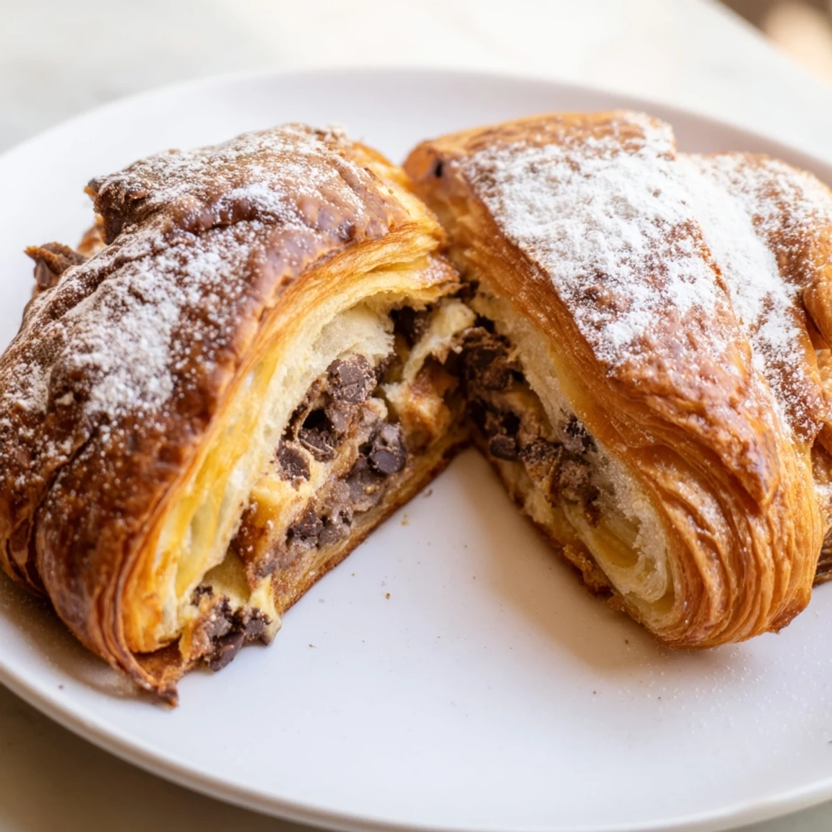 Indulgent dessert: a warm Cookie Croissant with golden edges and a soft chocolate chip center.