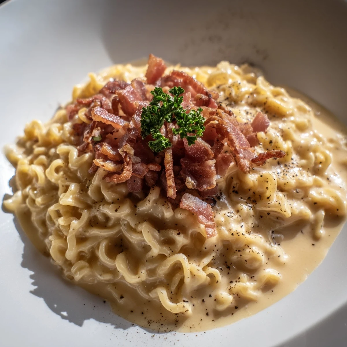 Quick creamy ramen carbonara