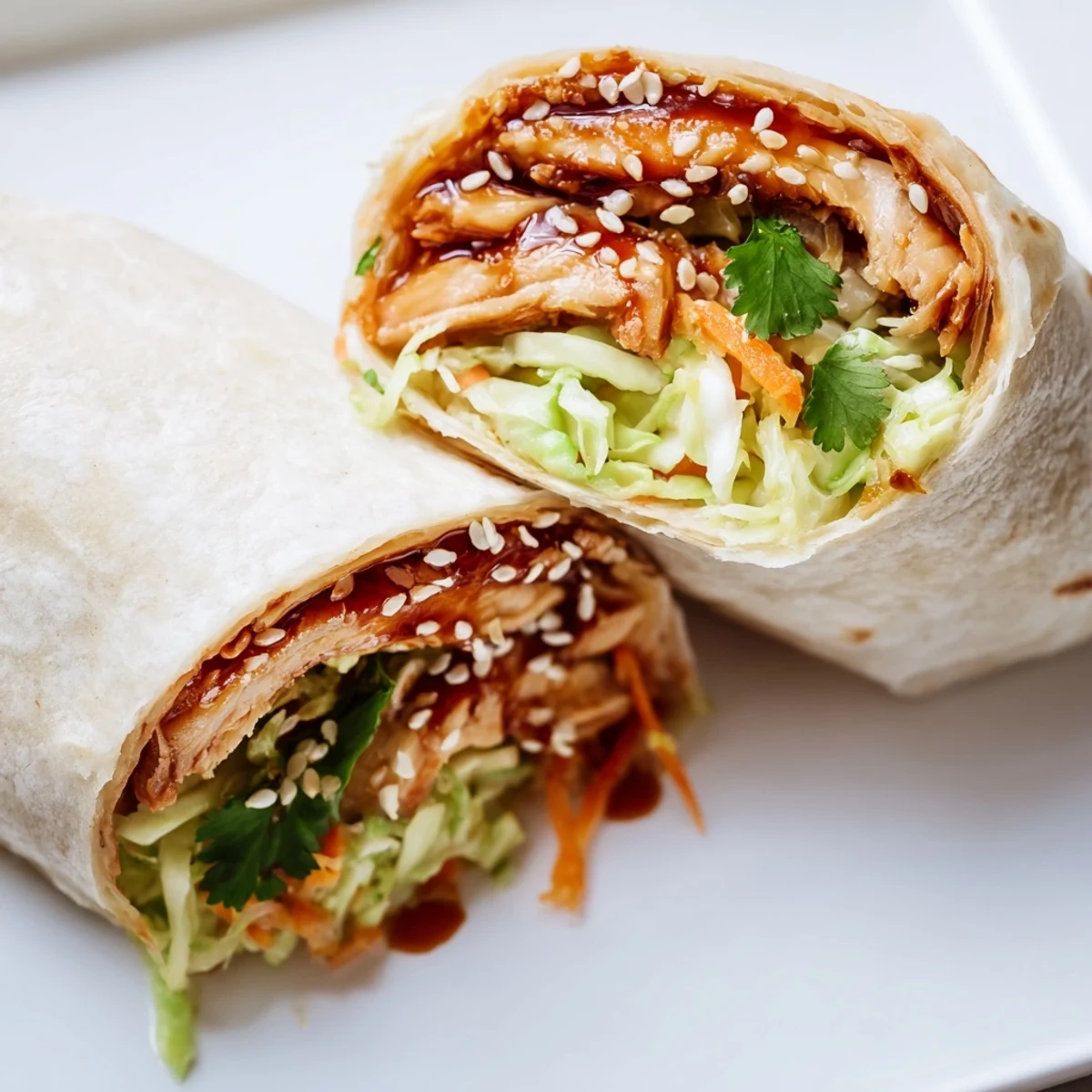 Glazed chicken, crunchy veggies, and fresh cilantro make this teriyaki chicken wrap perfect for a quick, satisfying lunch.