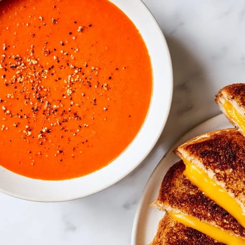 Golden, melty grilled cheese alongside a rich 5-Ingredient Tomato Soup, ideal for dunking and savoring every bite.