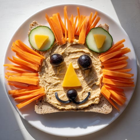 This delightful King of the Jungle Lion Lunch Board features a friendly face made with fresh produce.