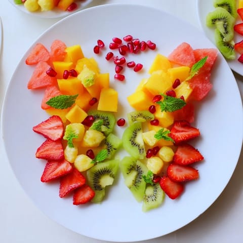 Vibrant Papillon de Fruits d'Été Vifs features colorful summer fruits artfully shaped, ready for brunch or parties.