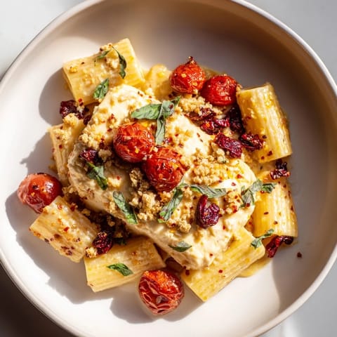 Golden-baked feta cheese melts into a delicious Baked Feta Pasta with sweet cranberries.